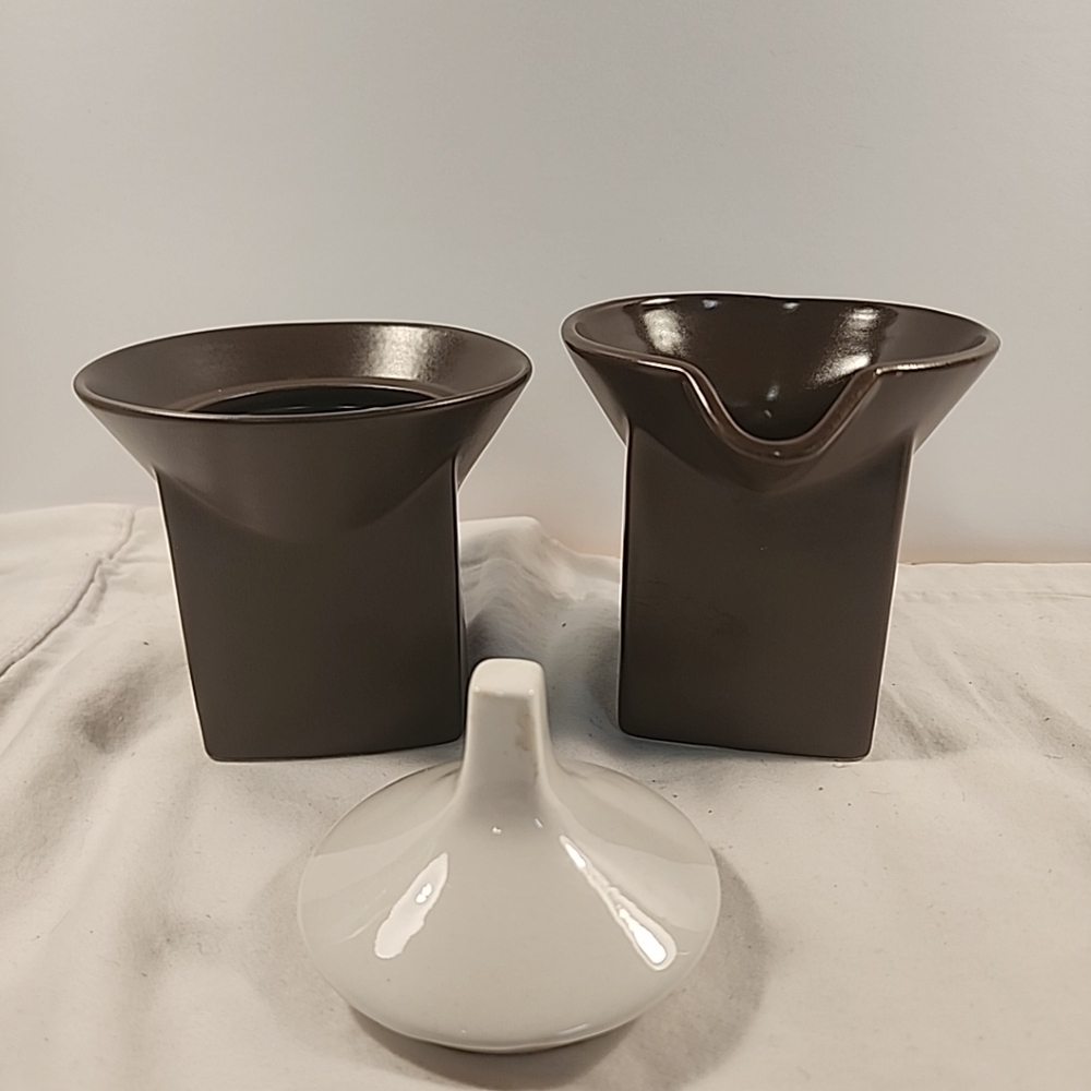 Vtg JOHNSON BROS TROPEZ Cream & Sugar Lid Set MCM Square Shape Brown Cream RARE - Picture 7 of 16